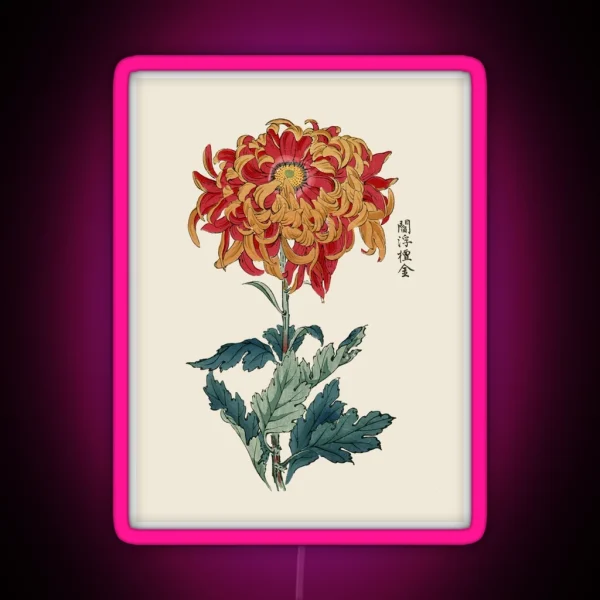Chrysanthemum Antique Japanese Botanical RGB Neon Sign