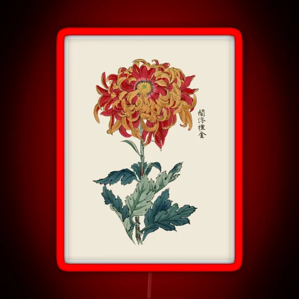 Chrysanthemum Antique Japanese Botanical RGB Neon Sign