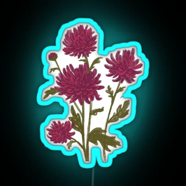 Chrysanthemum Drawing Chrysanthemums Mums Floral Illustration RGB Neon Sign