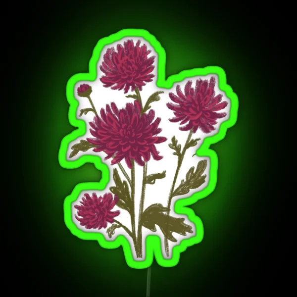 Chrysanthemum Drawing Chrysanthemums Mums Floral Illustration RGB Neon Sign