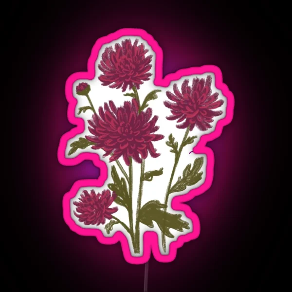 Chrysanthemum Drawing Chrysanthemums Mums Floral Illustration RGB Neon Sign