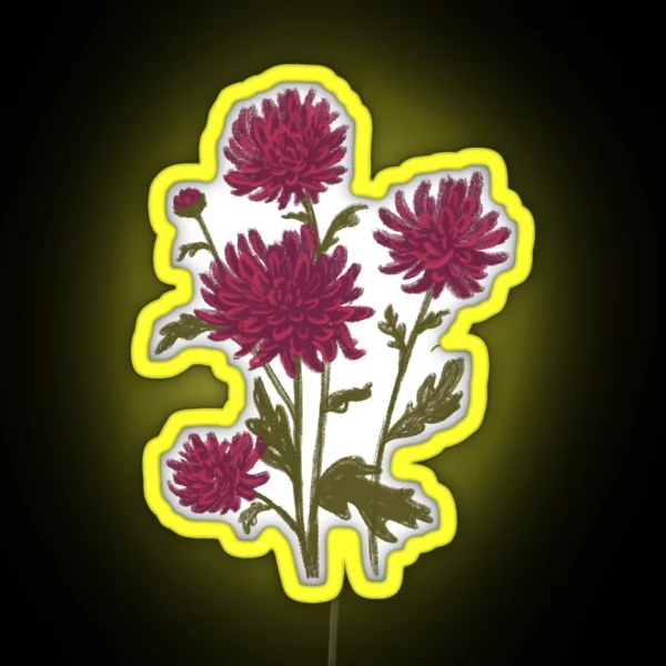 Chrysanthemum Drawing Chrysanthemums Mums Floral Illustration RGB Neon Sign