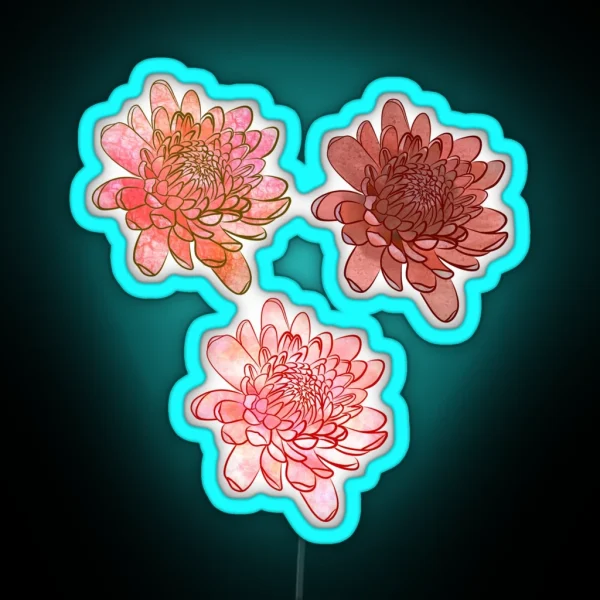 Chrysanthemum Flowers In Pink And Orange With Black RGB Neon Sign