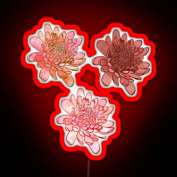 Chrysanthemum Flowers In Pink And Orange With Black RGB Neon Sign