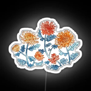 Chrysanthemum Watercolor And Pen Pattern Cornflower Blue RGB Neon Sign