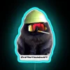 Neon cat face lighting decor, colorful retro bar pub sign.