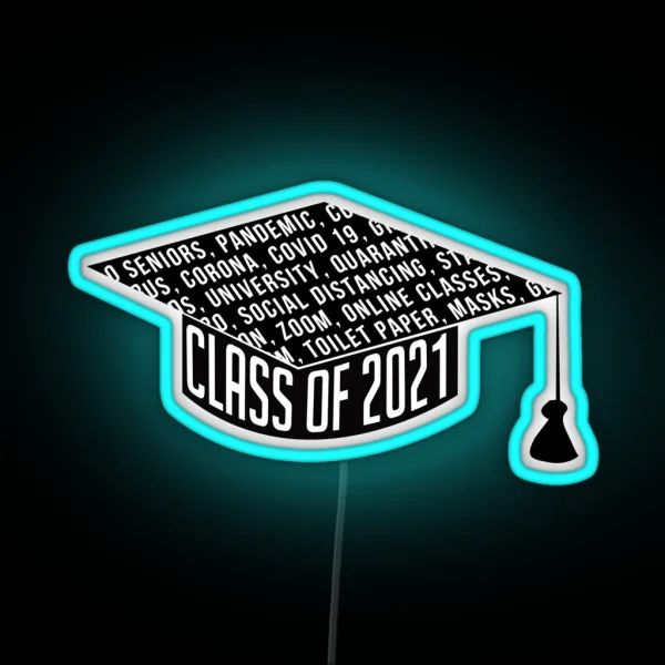 Class Of 2021 Graduation Cap Typography RGB Neon Sign