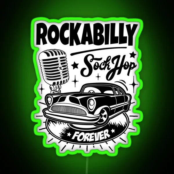 Classic Cars Retro Rock Rockabilly Music Hot Rod Rocker Sock Hop Rock And Roll Vintage 50s 60s RGB Neon Sign