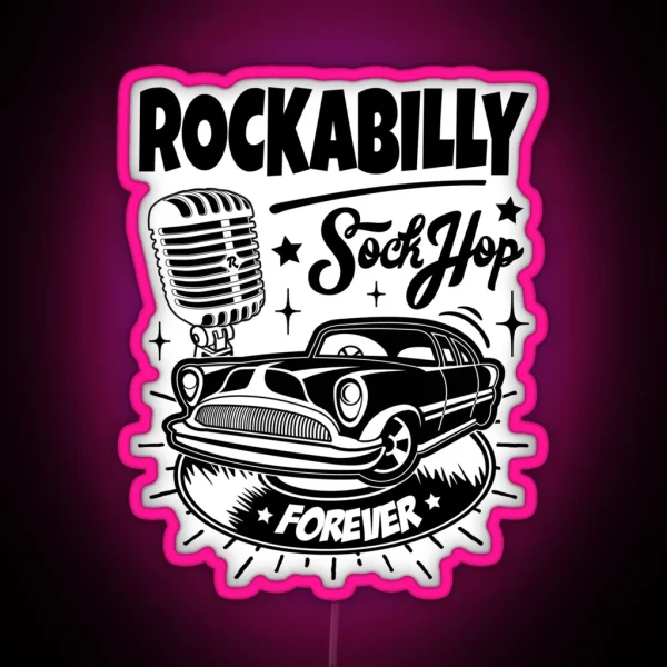 Classic Cars Retro Rock Rockabilly Music Hot Rod Rocker Sock Hop Rock And Roll Vintage 50s 60s RGB Neon Sign