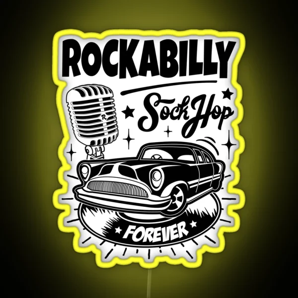 Classic Cars Retro Rock Rockabilly Music Hot Rod Rocker Sock Hop Rock And Roll Vintage 50s 60s RGB Neon Sign