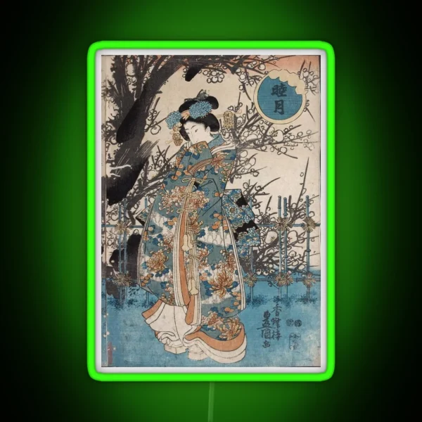 Classic Vintage Ukiyo E Japanese Art Geisha Portrait RGB Neon Sign