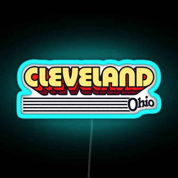 Cleveland Ohio Retro Stripes RGB Neon Sign