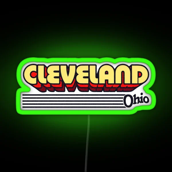 Cleveland Ohio Retro Stripes RGB Neon Sign