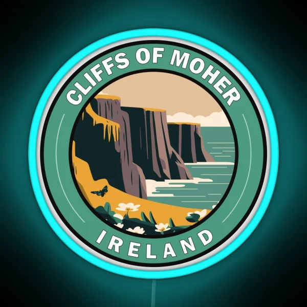 Cliffs Of Moher Ireland Circle Badge RGB Neon Sign