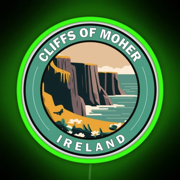 Cliffs Of Moher Ireland Circle Badge RGB Neon Sign