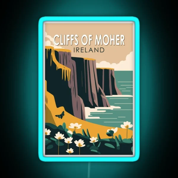 Cliffs Of Moher Ireland Floral Travel Art RGB Neon Sign