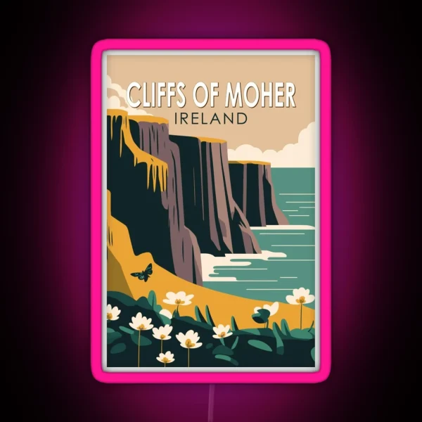 Cliffs Of Moher Ireland Floral Travel Art RGB Neon Sign