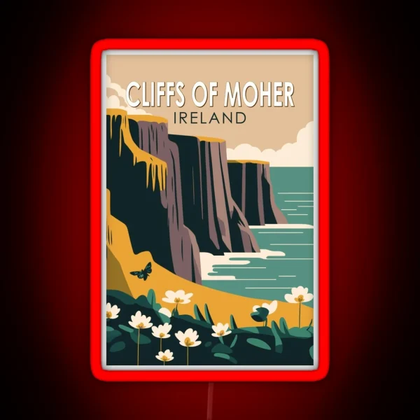 Cliffs Of Moher Ireland Floral Travel Art RGB Neon Sign