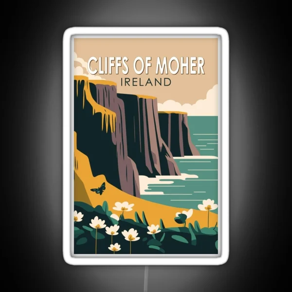 Cliffs Of Moher Ireland Floral Travel Art RGB Neon Sign