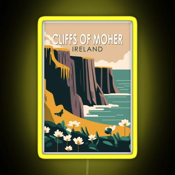 Cliffs Of Moher Ireland Floral Travel Art RGB Neon Sign