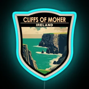Cliffs Of Moher Ireland Travel Art Badge RGB Neon Sign