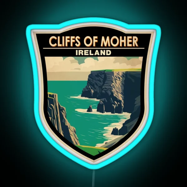 Cliffs Of Moher Ireland Travel Art Badge RGB Neon Sign