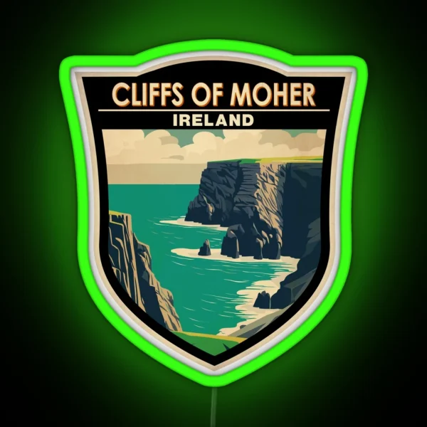 Cliffs Of Moher Ireland Travel Art Badge RGB Neon Sign