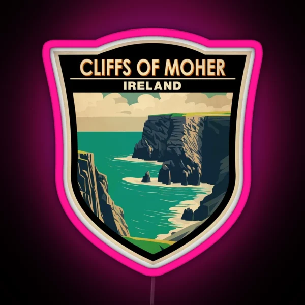 Cliffs Of Moher Ireland Travel Art Badge RGB Neon Sign