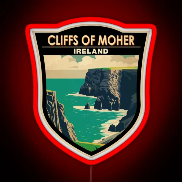 Cliffs Of Moher Ireland Travel Art Badge RGB Neon Sign