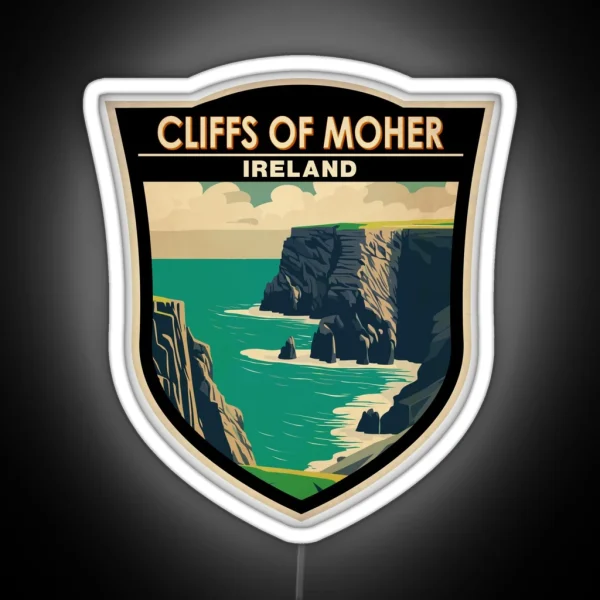 Cliffs Of Moher Ireland Travel Art Badge RGB Neon Sign