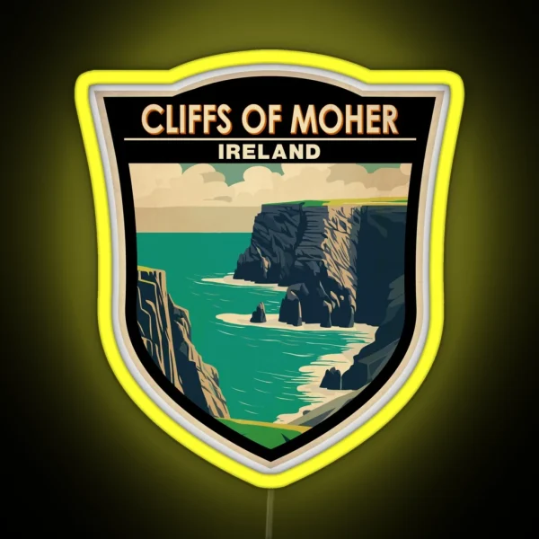 Cliffs Of Moher Ireland Travel Art Badge RGB Neon Sign