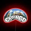 Boldly illuminated Cloud Gate replica in vibrant Rainbow Glowing Neon.