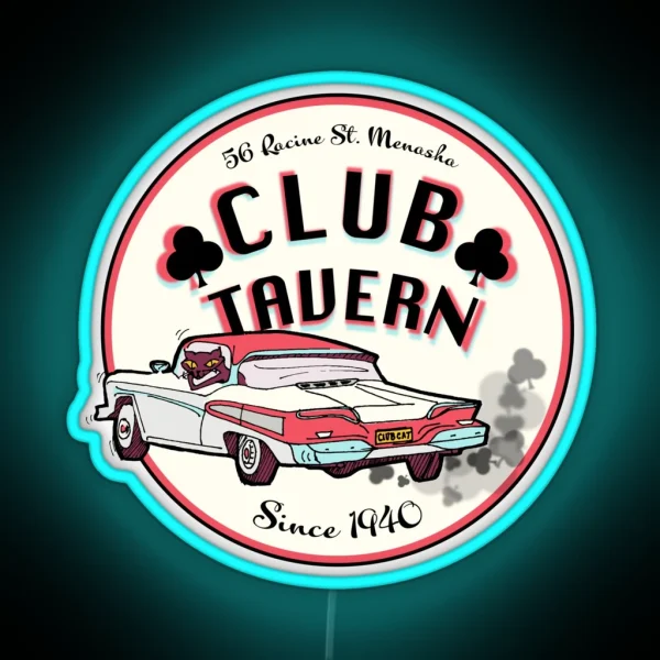 Club Tavern Cat In Collector Car RGB Neon Sign
