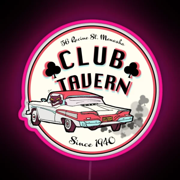 Club Tavern Cat In Collector Car RGB Neon Sign