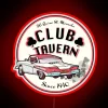 Vibrant club tavern cat in vintage car LED neon sign
