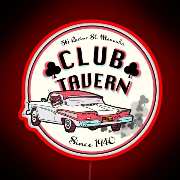 Club Tavern Cat In Collector Car RGB Neon Sign