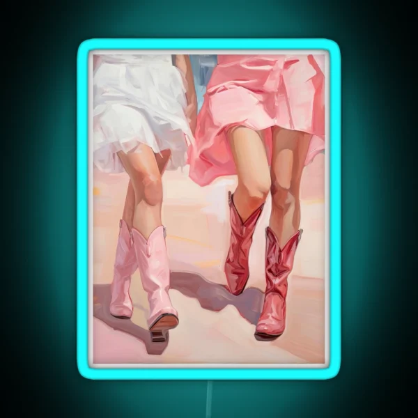 Coastal Preppy Western Cowgirl Boots RGB Neon Sign