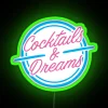 Cocktail-themed bar decor with vibrant RGB LED neon lighting effects