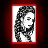 Neon accent wall sign featuring colorful cocoa braid design artwork.