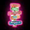 RGB Neon Coconut Beach Direction Sign with Vibrant Tropical Island Design