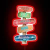 Vibrant Neon Beach Direction Sign Featuring a Coconut Girl Design