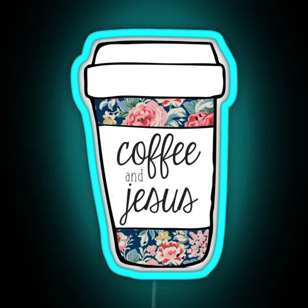 Coffee And Jesus Navy Floral Mug RGB Neon Sign