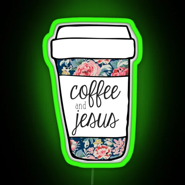 Coffee And Jesus Navy Floral Mug RGB Neon Sign