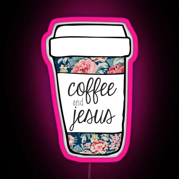 Coffee And Jesus Navy Floral Mug RGB Neon Sign