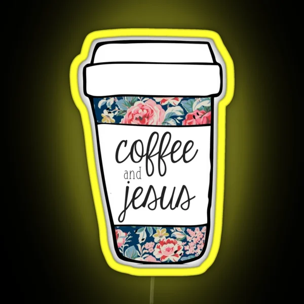 Coffee And Jesus Navy Floral Mug RGB Neon Sign