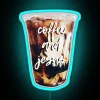 Blessed Brew: Vibrant Neon Sign Combining Faith with Coffee Culture