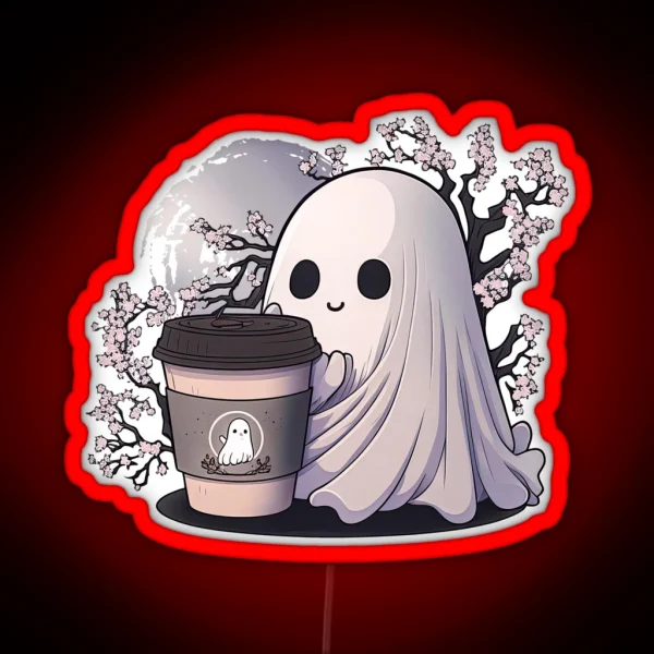 Coffee Ghost Under A Sakura Tree RGB Neon Sign