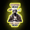 Bright neon coffee shop sign with hip hop design elements.