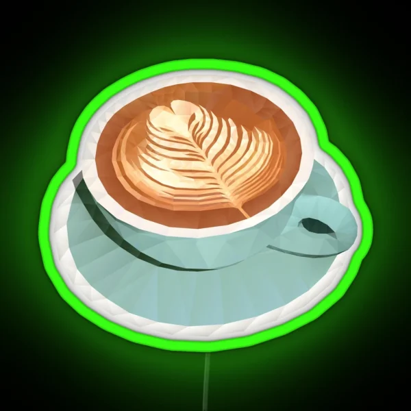 Coffee With Latte Art Polygon Art RGB Neon Sign