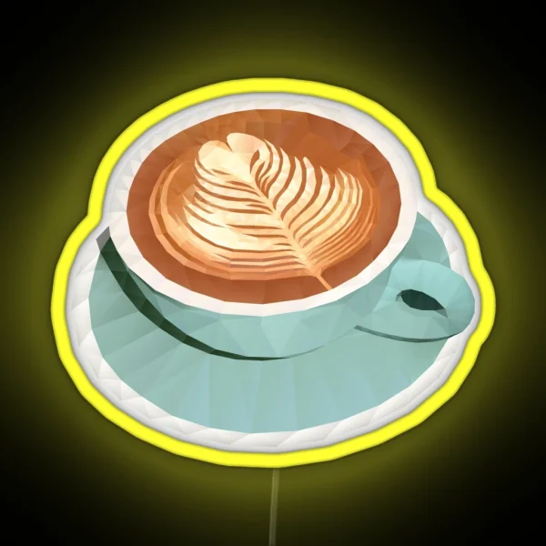 Coffee With Latte Art Polygon Art RGB Neon Sign